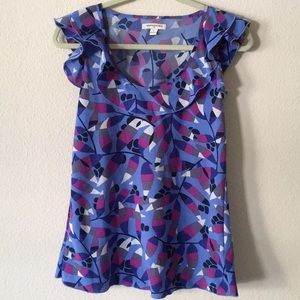 Banana Republic Blue And Violet Leaf Print Blouse